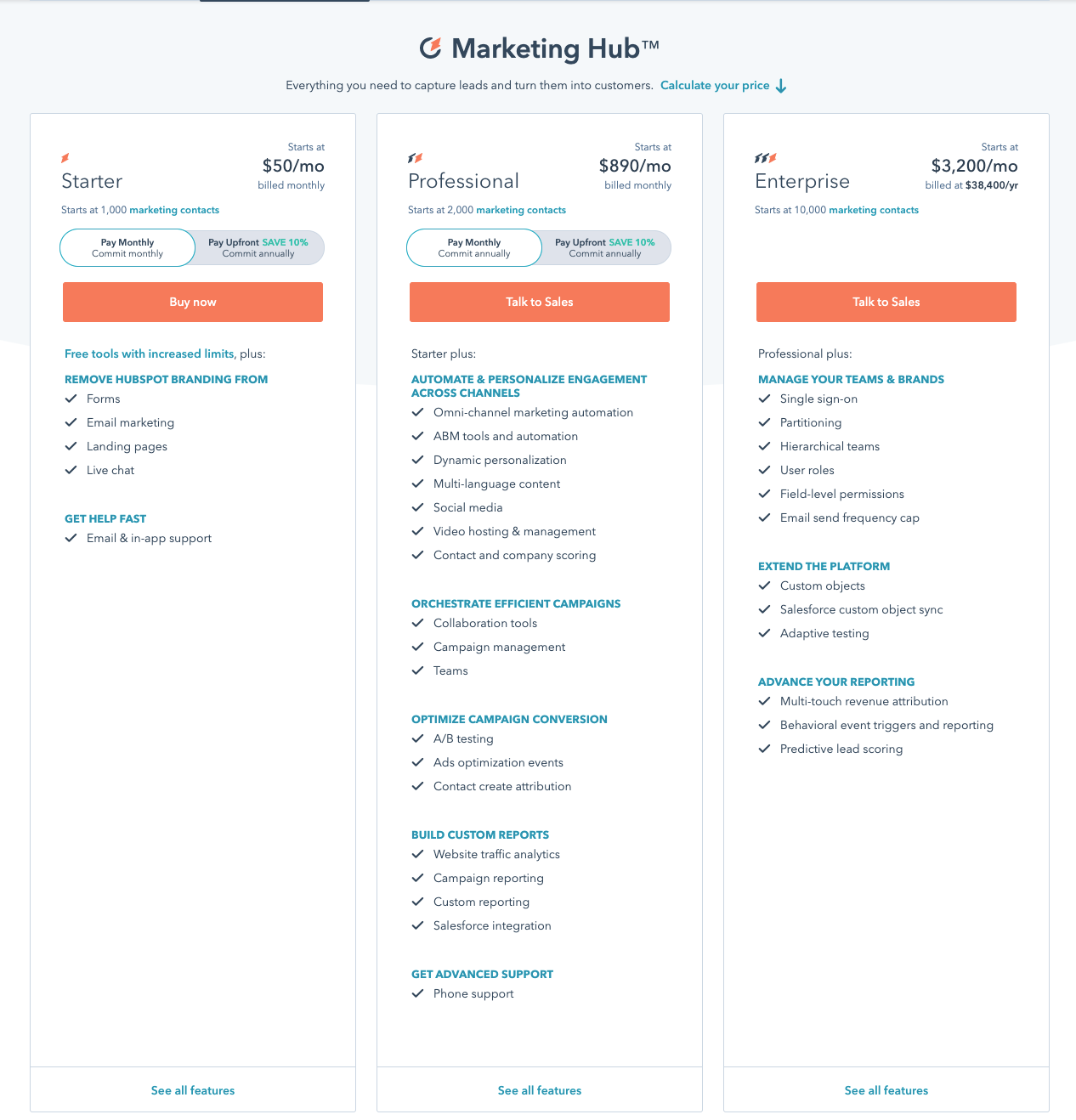 hubspot pricing page